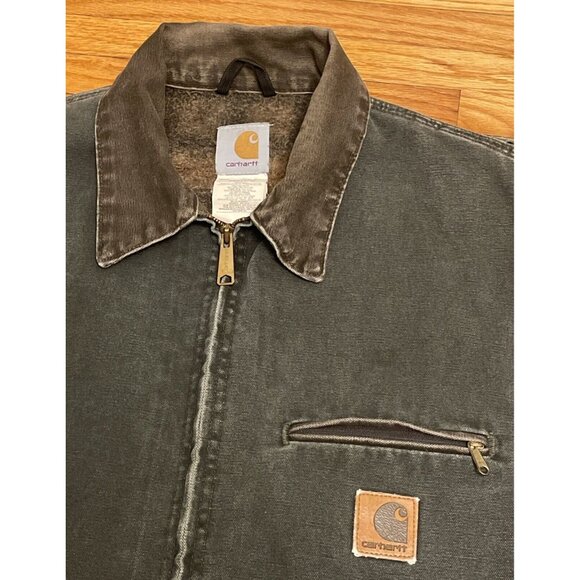 Vintage XL Carhartt J97 MOS Detroit Moss Green Patina Blanket Lined Jacket USA - Picture 8 of 12